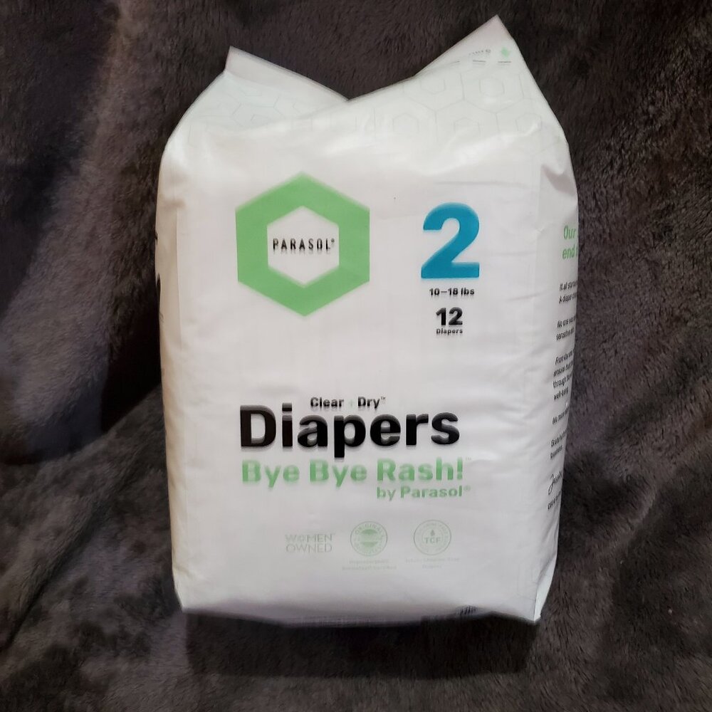 Parasol Bye Bye Rash! Clear Dry Diapers Size 2 (10-18lbs) 12 Count